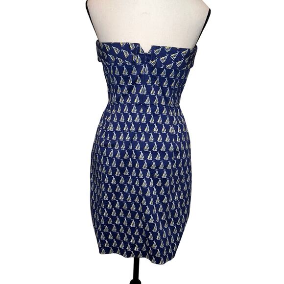 Vineyard Vines Cotton Boating Dress Navy Sailboats Strapless Sheath Size 2 - Picture 4 of 13